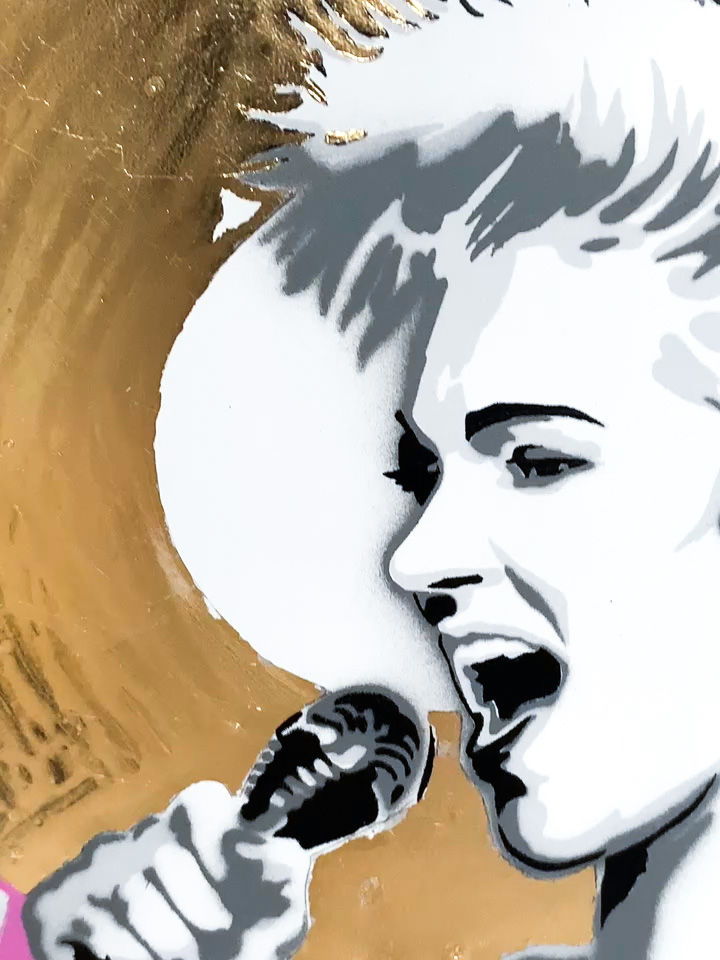 Thumbnail: Roxette Singer Marie Fredriksson Pop Art Acrylic Painting on Aluminium with Gold