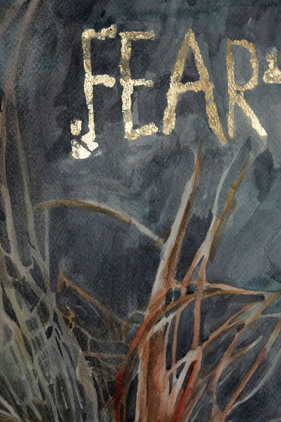 Thumbnail: Woman with flowing hair Watercolour Portrait Detail of the Gold Text