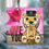 Thumbnail: Moschino Gold Bear on Pink Background Greetings Card