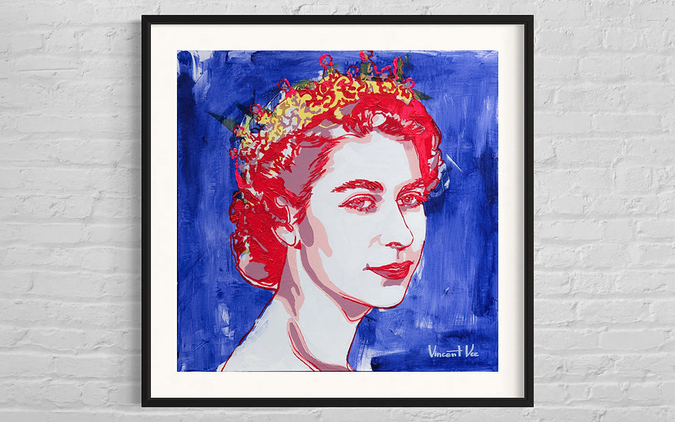 Framed Limited Edition Pop Art Print of QUEEN ELIZABE TH II In Union Flag Colours