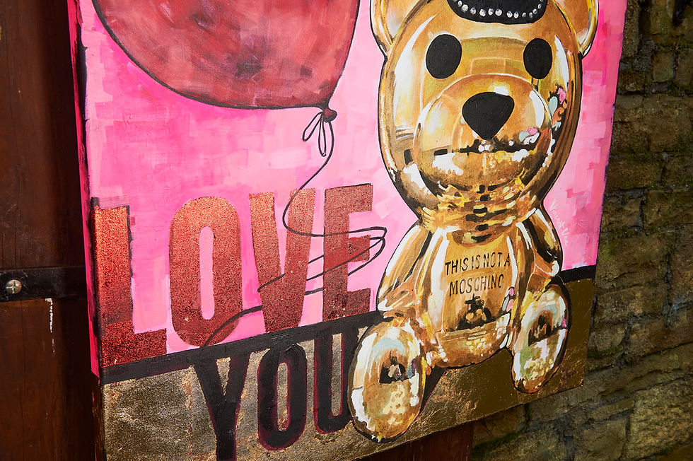 Thumbnail: Gold Moschino Bear Painting Detail wit text LOVE YOU