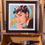 Thumbnail: Breakfast at Tiffany's: Audrey Hepburn original Framed Mixed Media Art on Tiffany blue and Gold background on studio easel