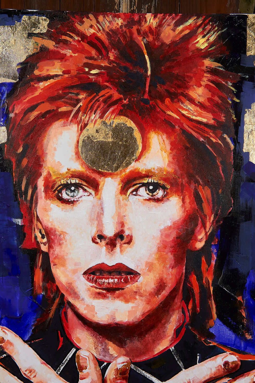 Thumbnail: Ziggy Stardust Detail of forehead gold sign