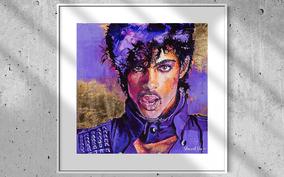 Thumbnail: Unframed Portrait of Musician Prince Pop Art Paper Print of painting in vibrant purple colour with Gold Leaves