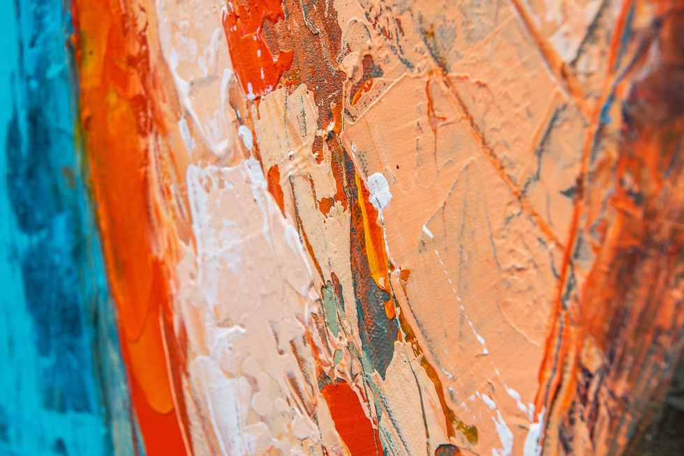 Thumbnail: Orange Detail of Abstract Sailboat Art Painting  in subdued pastel colours blue, Old Gold and Orange