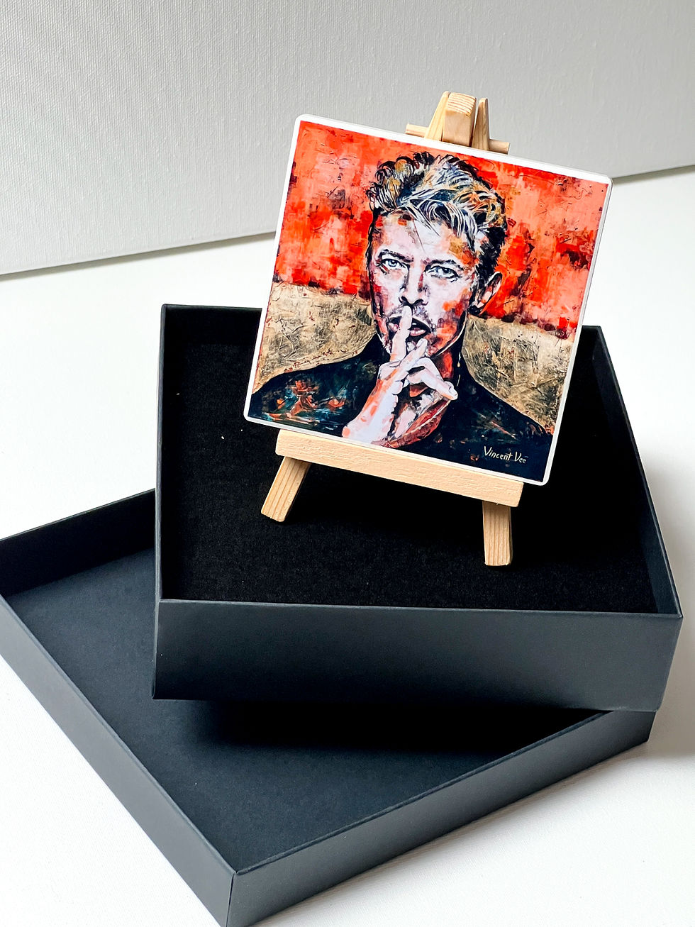 Thumbnail: David Bowie Painting Ceramic Coaster with Mini Easel and Certificate in Luxury Black Box