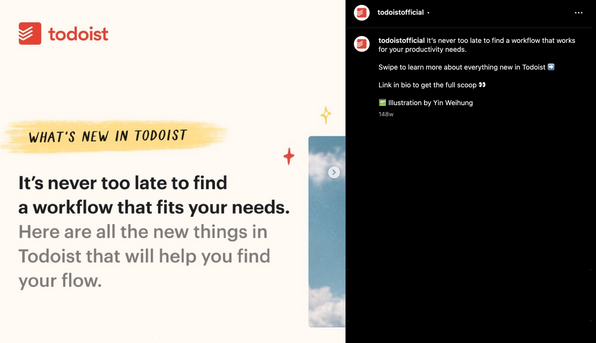 Screenshot of What's New in Todoist post