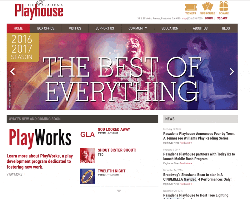 GIF of old Pasadena Playhouse website interface