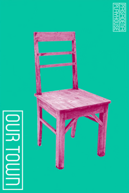 A purple chair designed in front of a green-blue background