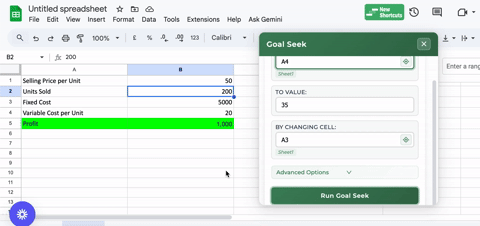 Google Sheets Goal Seek Use