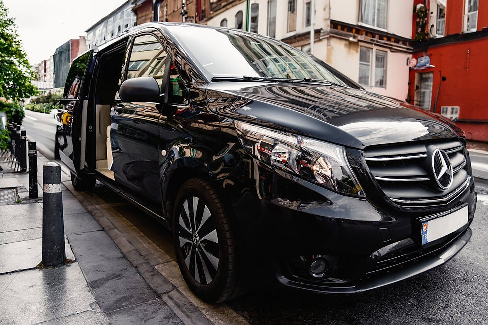Luxury private shuttle service vehicle ready to transport guests for a destination wedding.