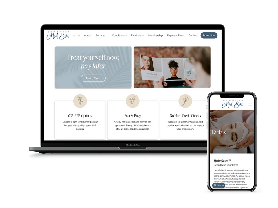 Elizabeth City Med Spa's website, built by Bloom Co. Marketing & PR, pictured on desktop and mobile.