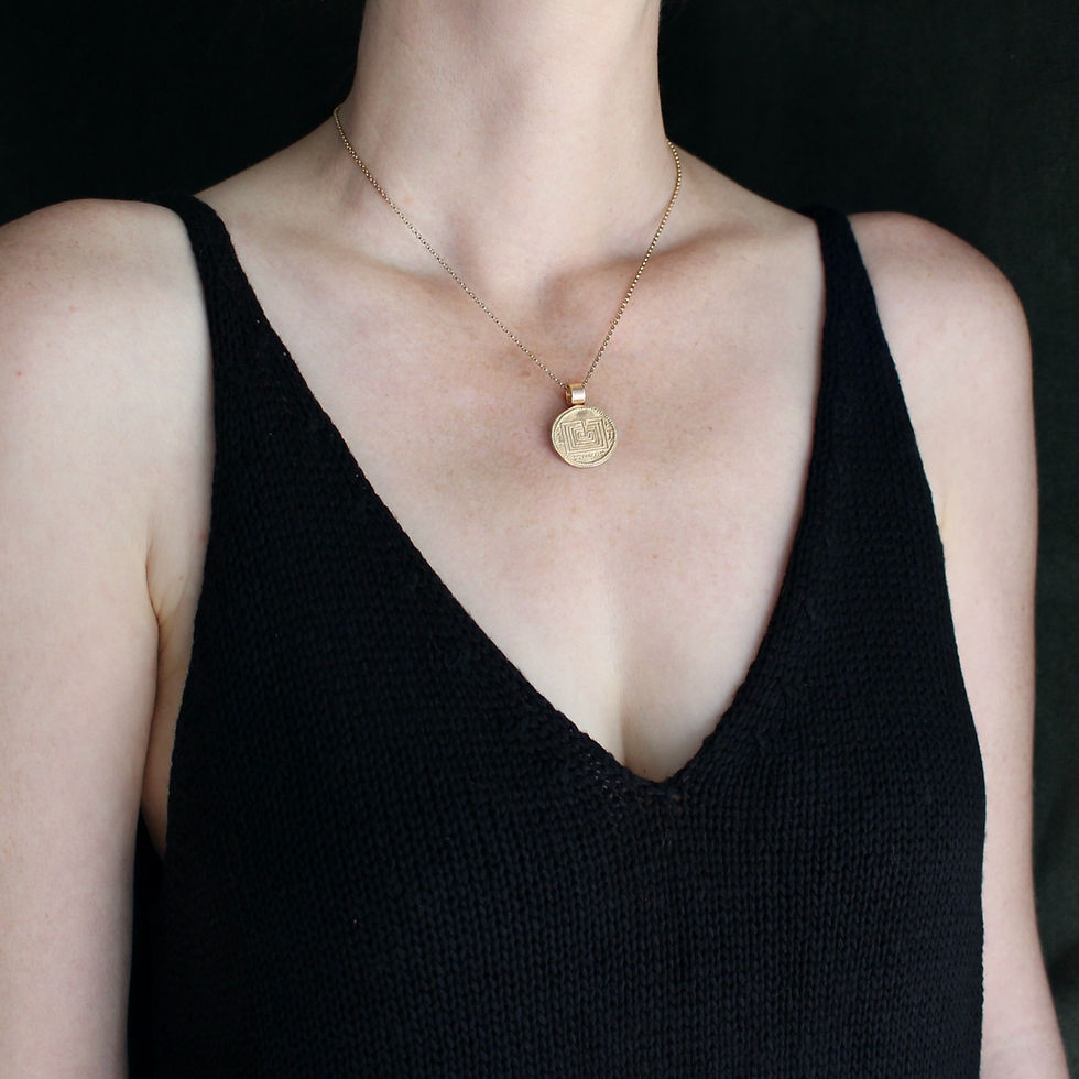Knossos maze necklace on woman