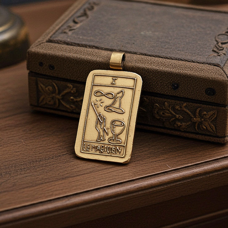 Thumbnail: Tarot card pendant the magician on book