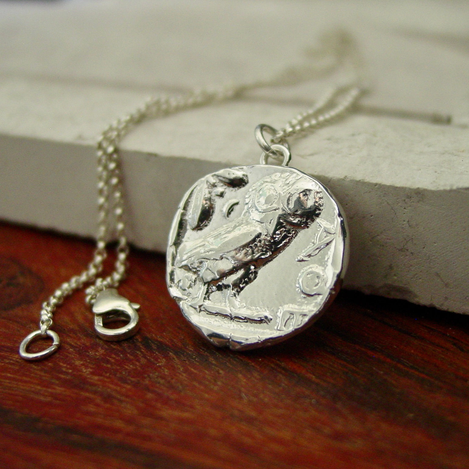 Silver Athena Owl necklace with clasp