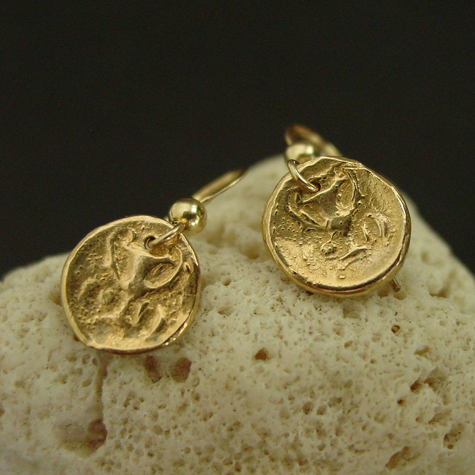 Thumbnail: wine cup coin earrings on coral
