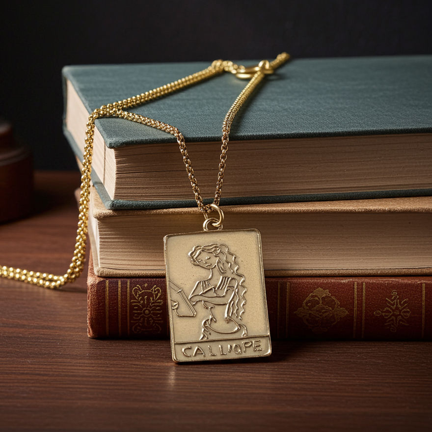 Calliope necklace on books