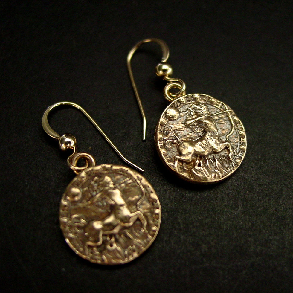Thumbnail: Sagittarius small antiqued earrings side