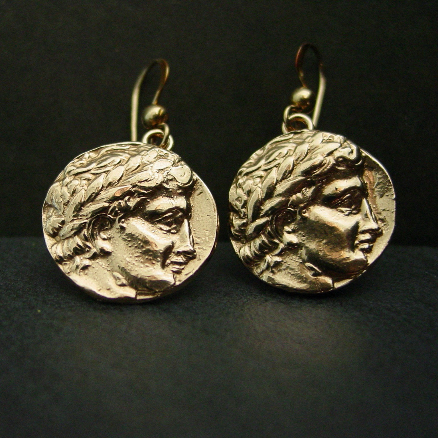 Gold Bronze Apollo coin earrings