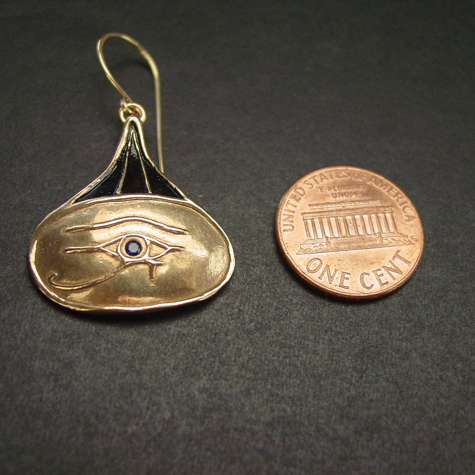 Thumbnail: Eye of horus earrings next to penny