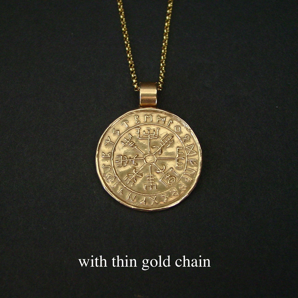Thumbnail: Vegvísir Wayfinder Viking compass necklace thin gold chain