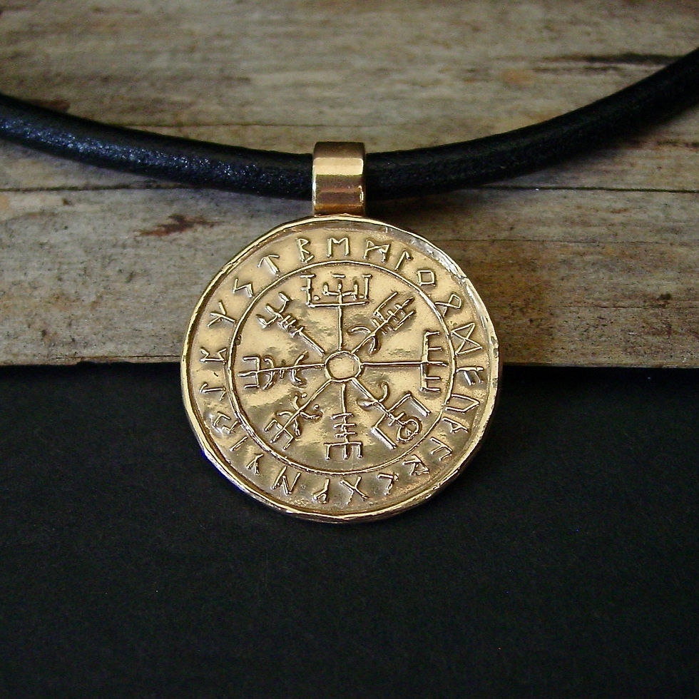 Thumbnail: Vegvísir Wayfinder Viking compass necklace leather