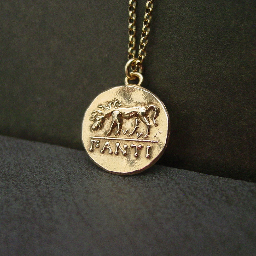 Horse coin necklace close up