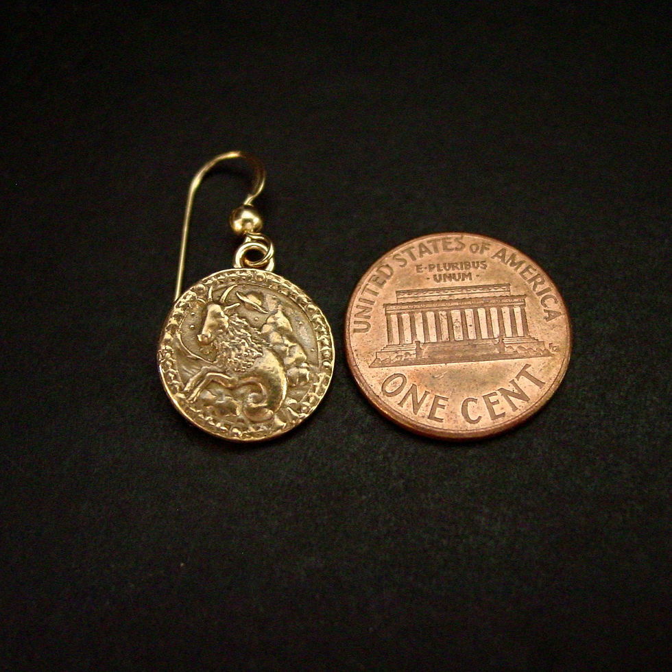 Thumbnail: Capricorn earrings Antiqued with penny