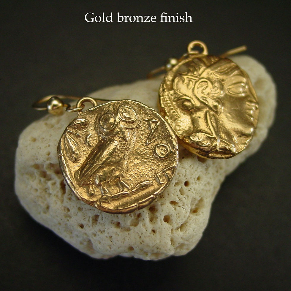 Thumbnail: Athena owl earrings gold bronze