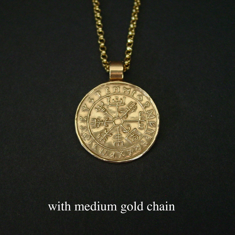 Thumbnail: Vegvísir Wayfinder Viking compass necklace medium gold chain