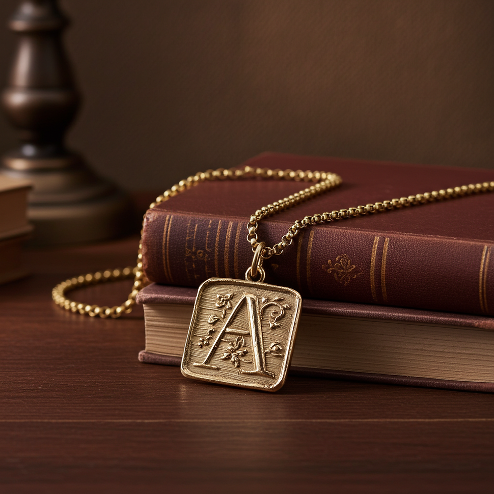 A initial necklace on books