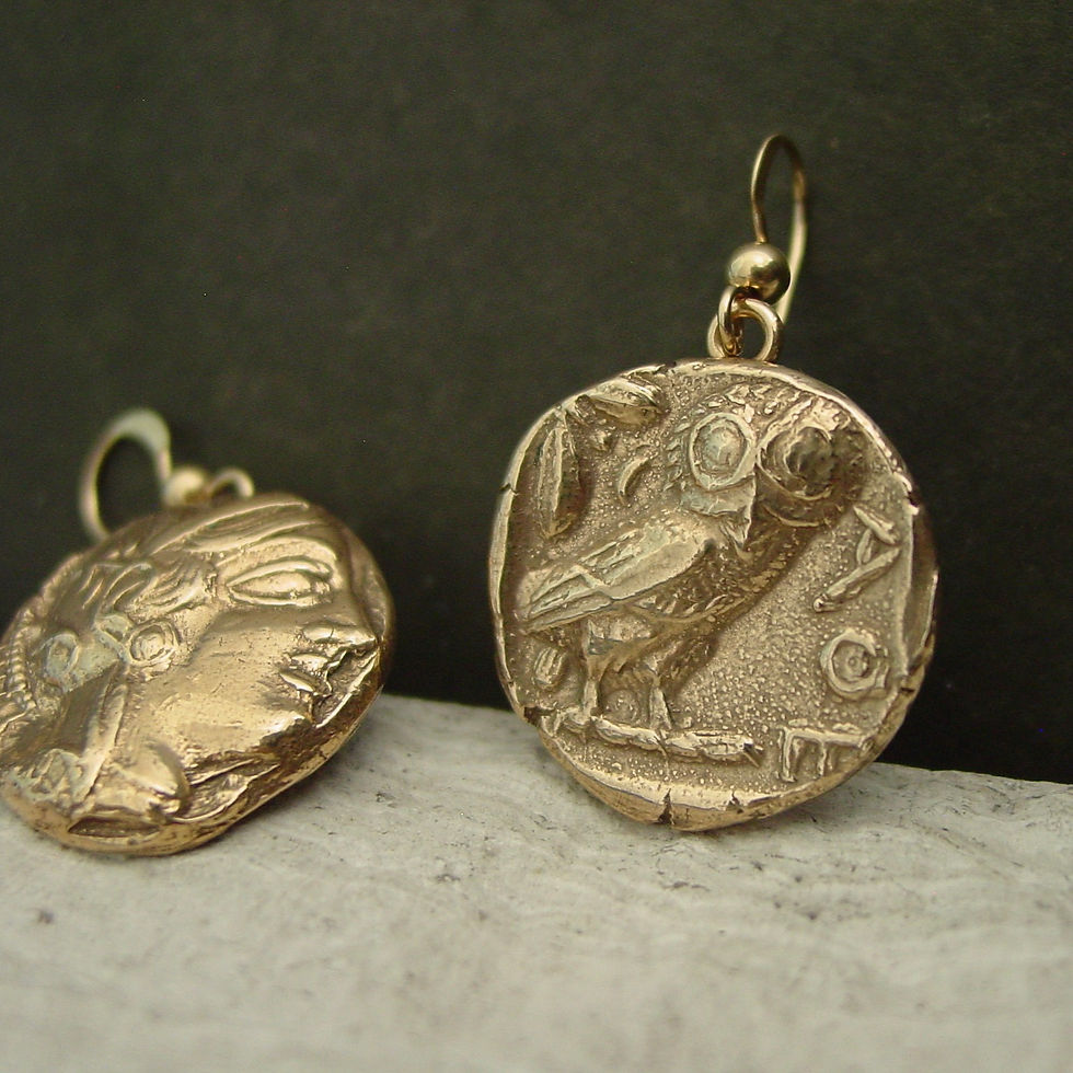 Owl and Athena coin earrings