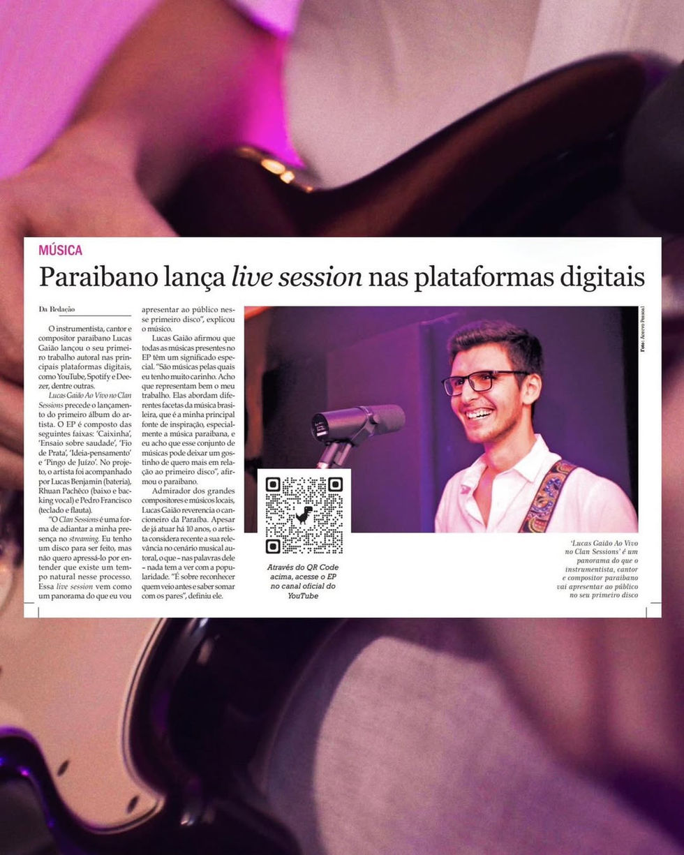 Jornal A União | Lucas Gaião lança live session nas plataformas digitais