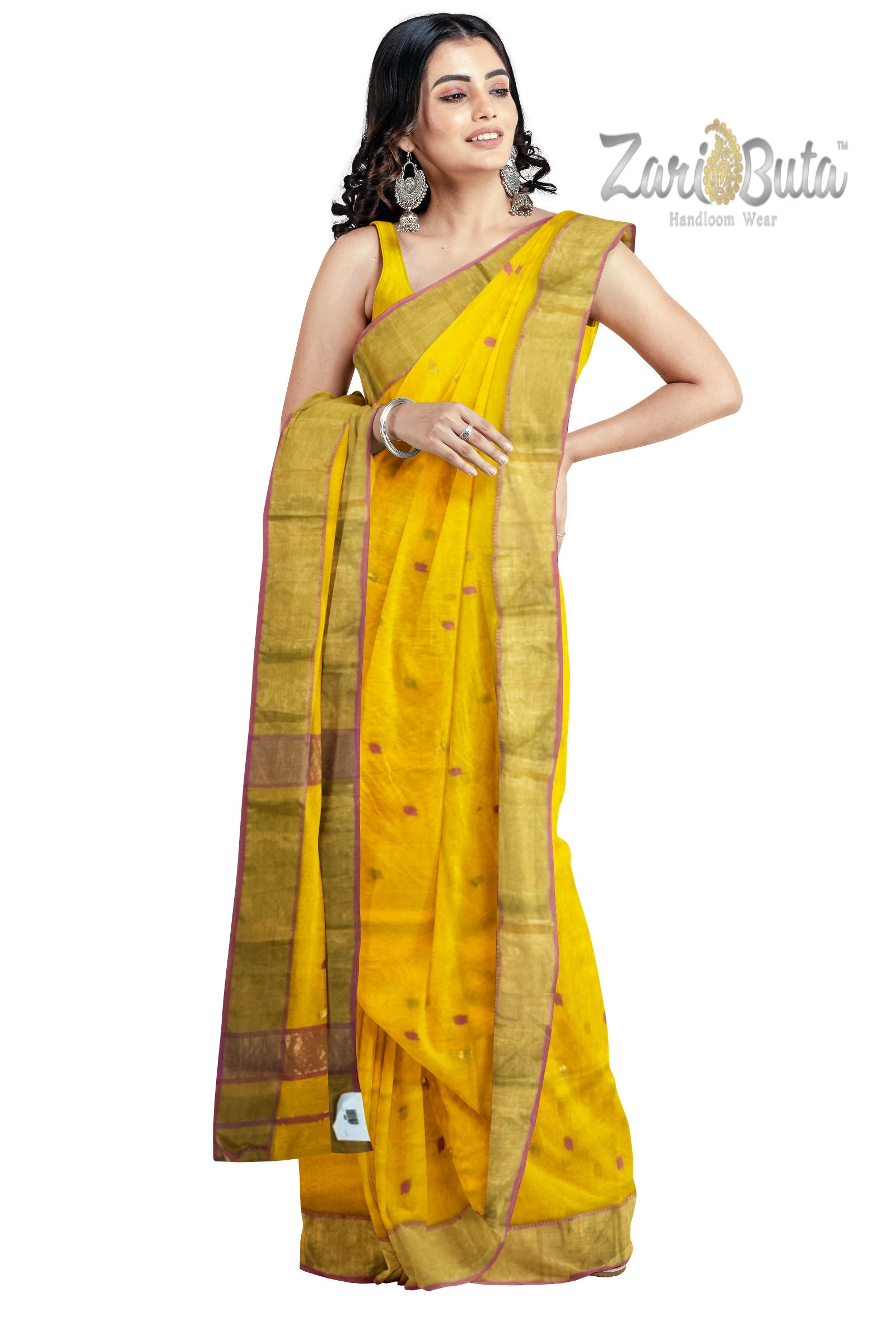 Mustard Buti Maheshwari Handloom Saree