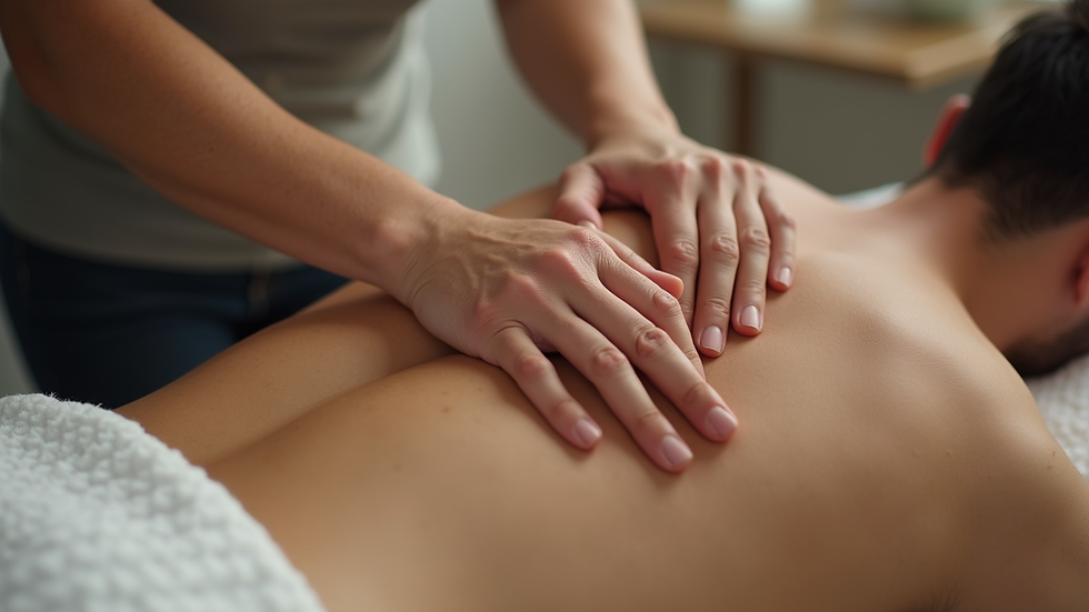 Close-up view of therapist applying deep tissue massage on back