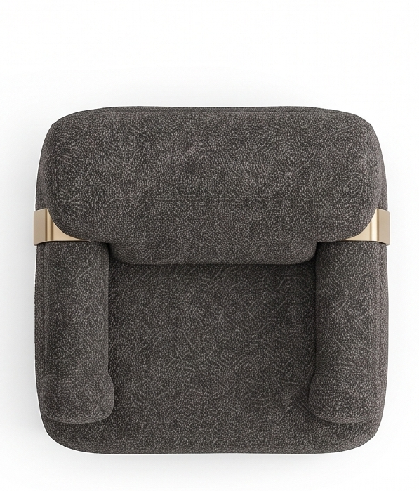 Top view of a plush charcoal armchair by Sogno Italiano.