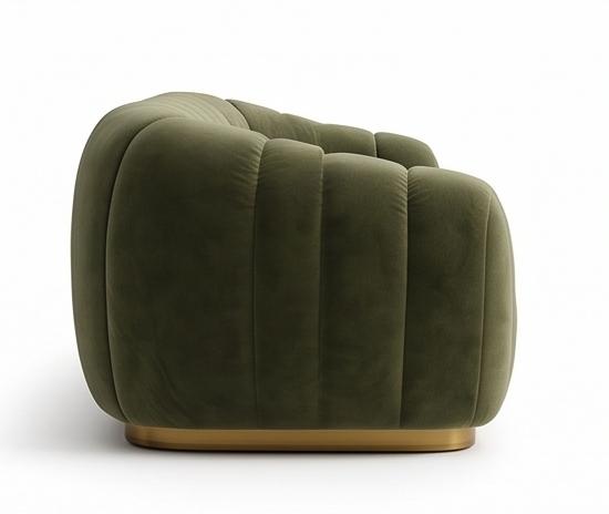 VITTORIO green velvet channeled armchair side view