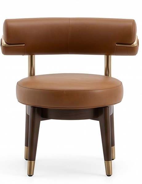 Brown leather ARIOS chair with dark wood legs