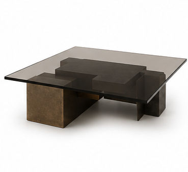 IMPERIALE square glass coffee table with bronze base