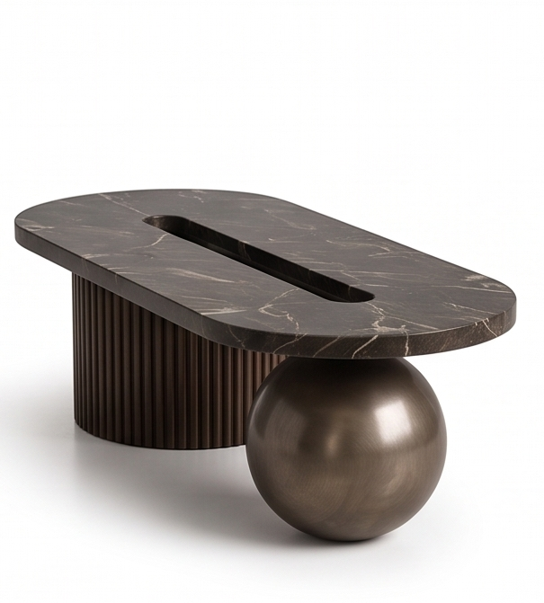 Portofino oval marble coffee table with geometric base