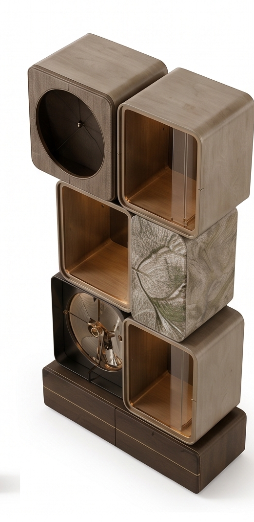 Modular NOTURRO shelving unit with wood and marble cubbies