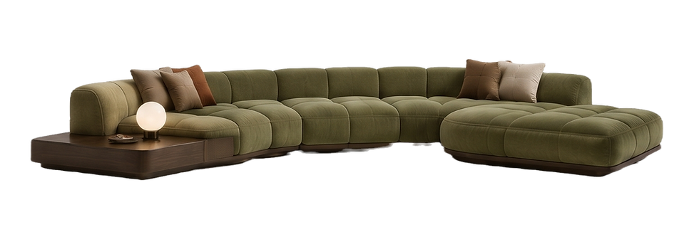 Green VELORASSA modular sectional sofa with side table.