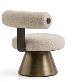 Fili upholstered swivel chair with bronze pedestal base