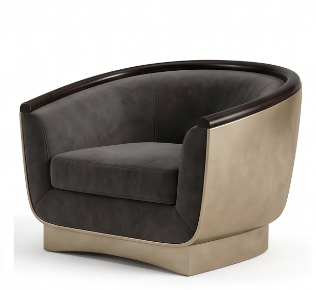 La PERLA luxury velvet armchair with curved wooden frame