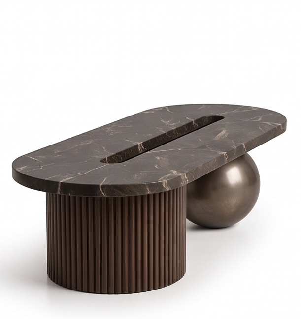 PORTOFINO marble coffee table with fluted and sphere base