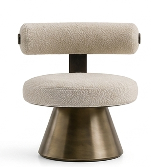 Modern FILI chair with bouclé upholstery and brass base