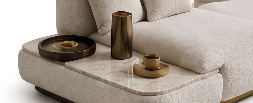 OPERA LUSSO bronze vase and cup on marble sofa tray