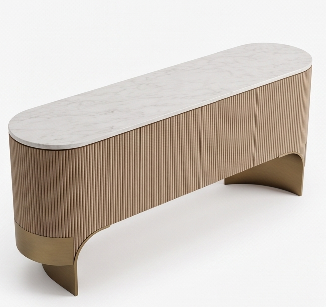 BERGAMO wood sideboard with marble top and curved edges