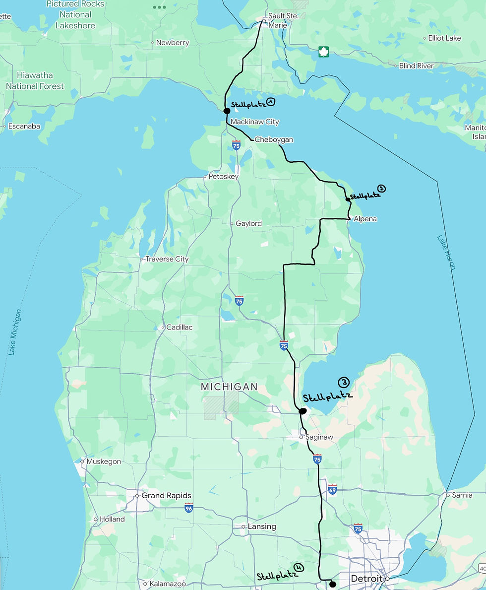 Karte unsrer Stellplätze in Michigan