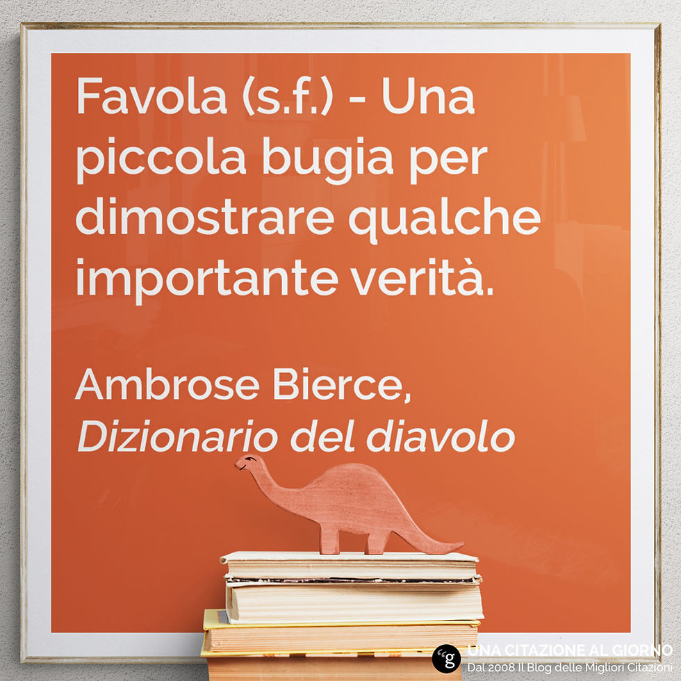 Quadro con citazione sul rimorso di Ambrose Bierce: "Favola: Una piccola bugia per dimostrare qualche importante verità."
